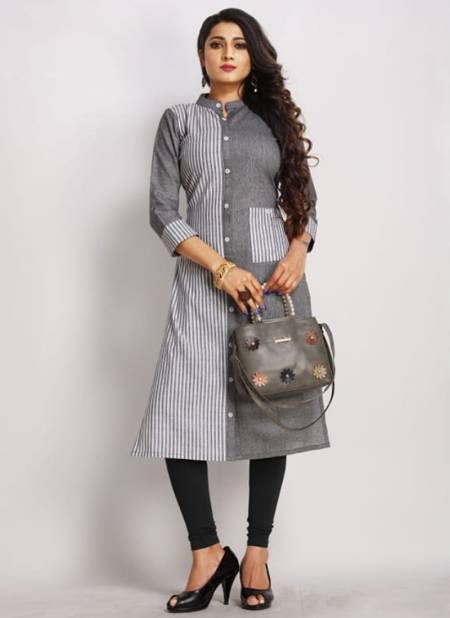 Gray Colour BRIDHA KURTI Designer Fancy Ethnic Wear Khadi Cotton Printed Kurtis Collection BRIDHA 03